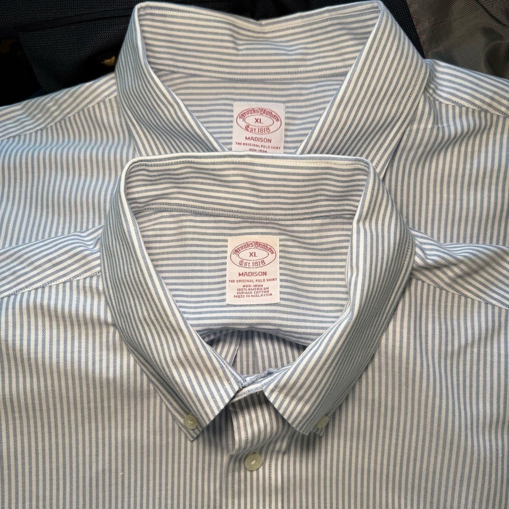 (2) Brooks Brothers Men’s Supima Cotton Oxford Striped Shirts XL - Picture 9 of 11